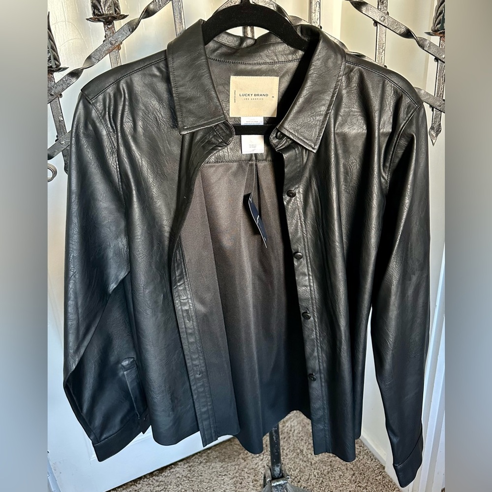 Lucky Brand faux leather, button down collar shirt.